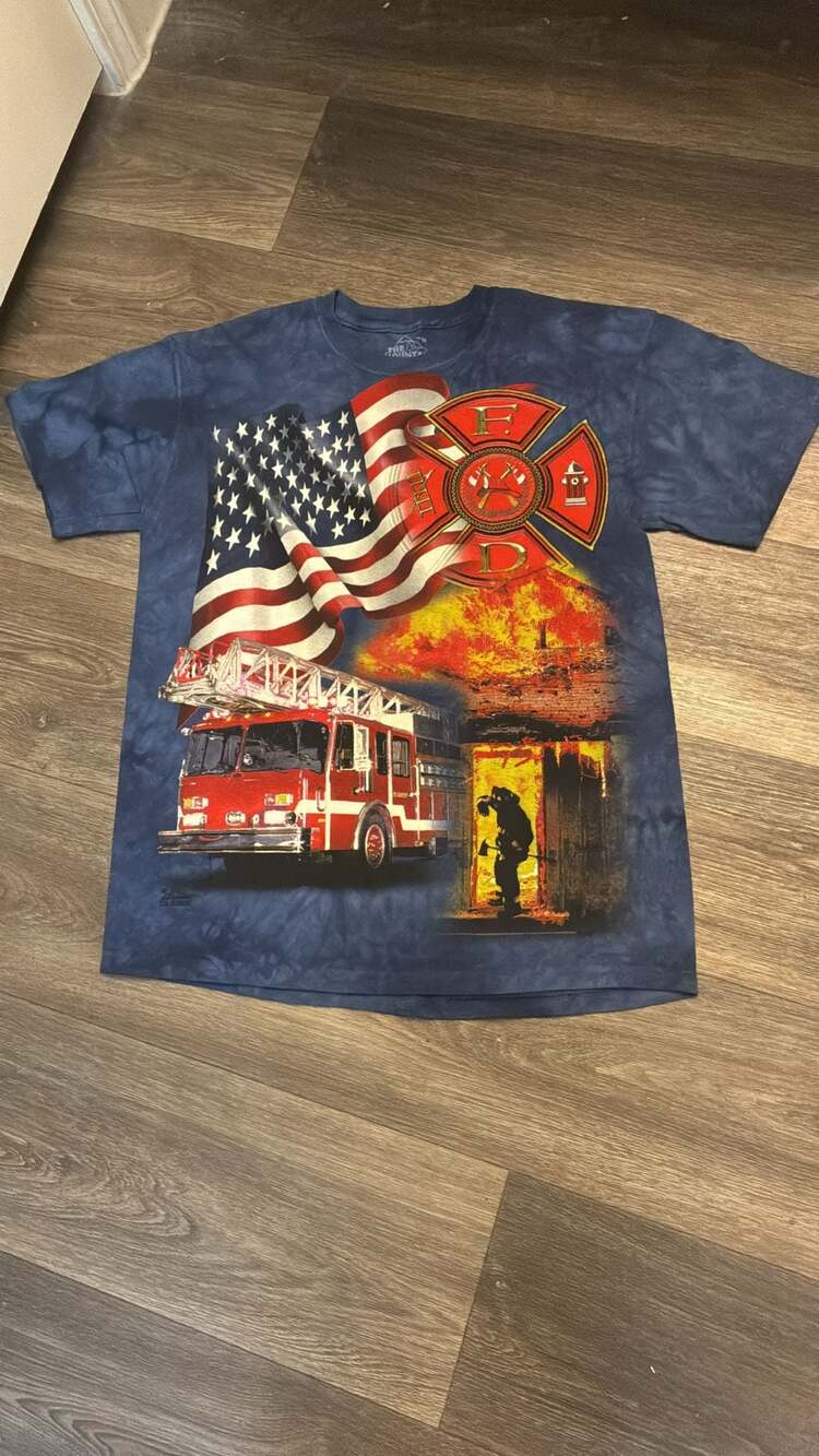 Vintage 2001 The Mountain Firefighter Tie Dye Graphic T-Shirt